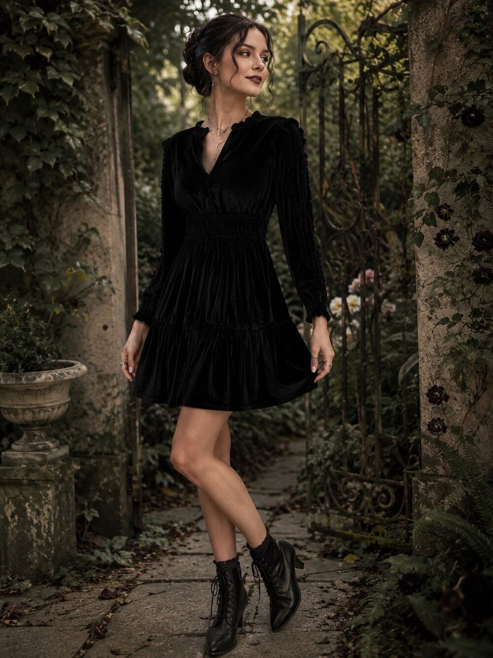 Spartina 449 Wilenna Black Velvet Whimsy Goth Dress M